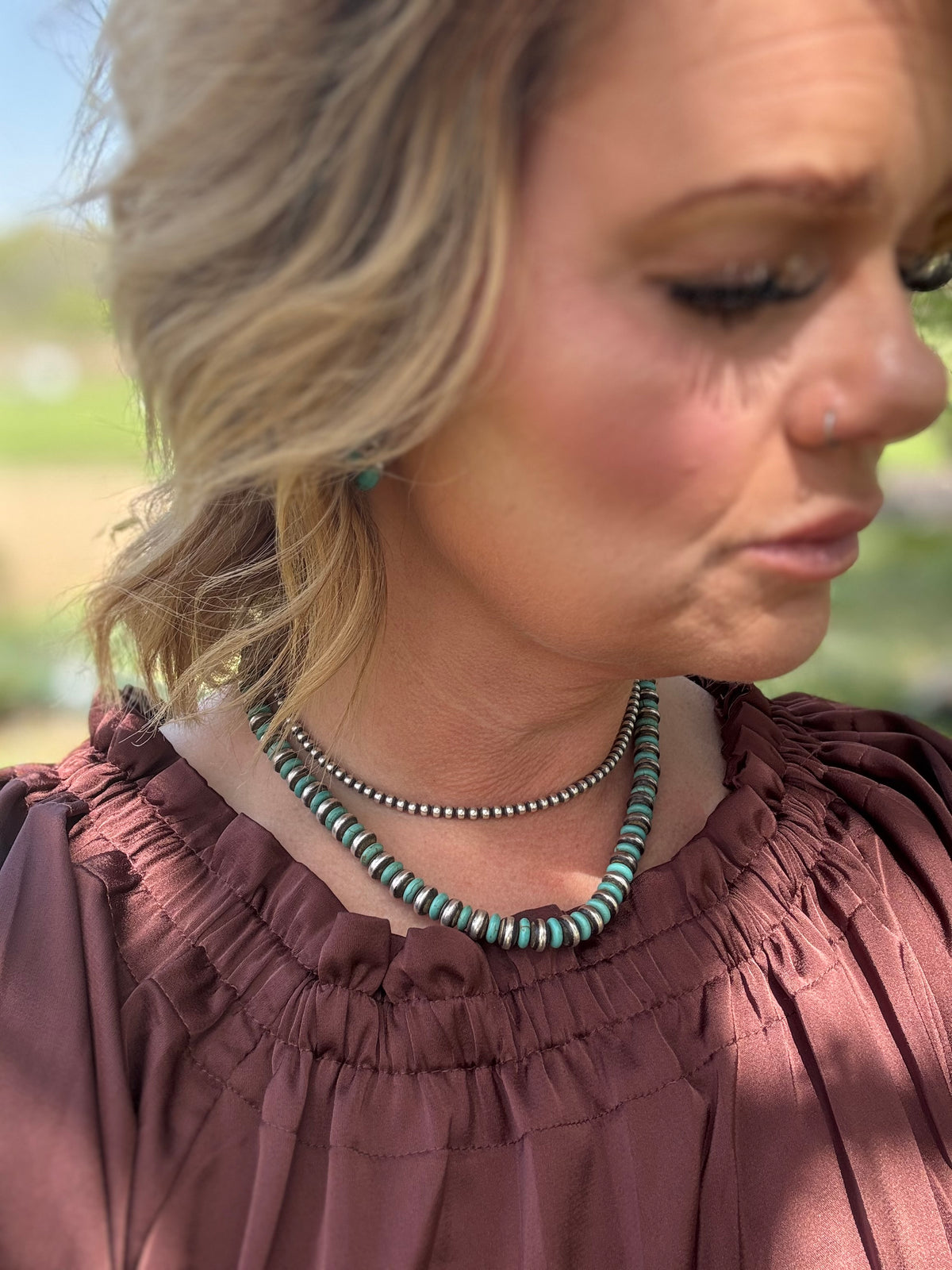 16 inch saucer turquoise and sterling silver necklace