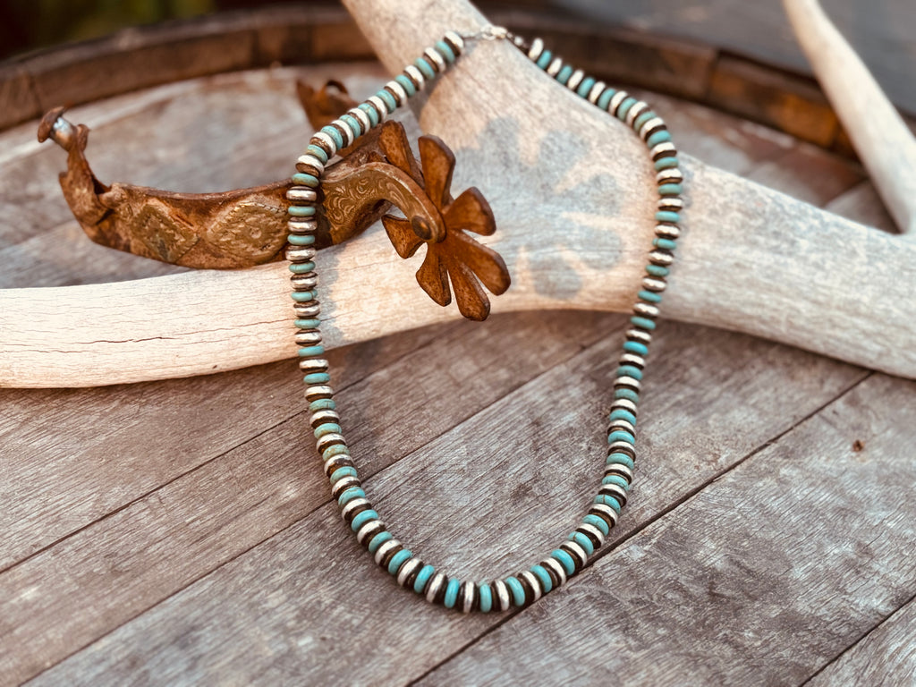 16 inch saucer turquoise and sterling silver necklace