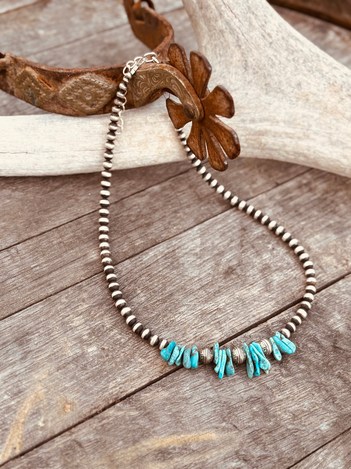 14 inch 5mm navajo pearls with 6mm aztec ingraved pearls