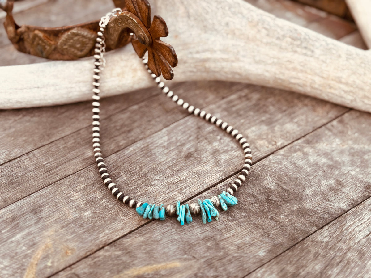 14 inch 5mm navajo pearls with 6mm aztec ingraved pearls