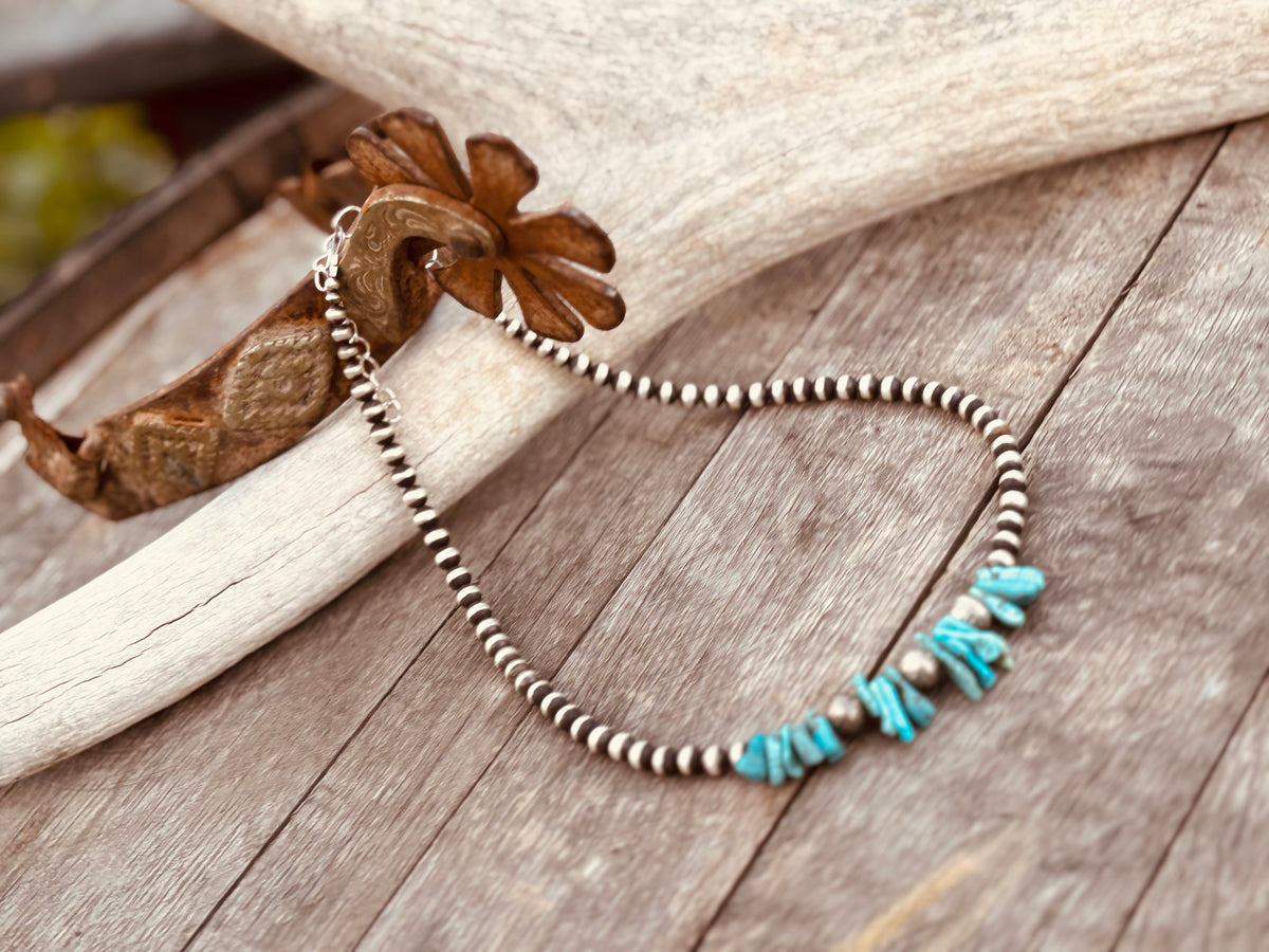 14 inch 5mm navajo pearls with 6mm aztec ingraved pearls