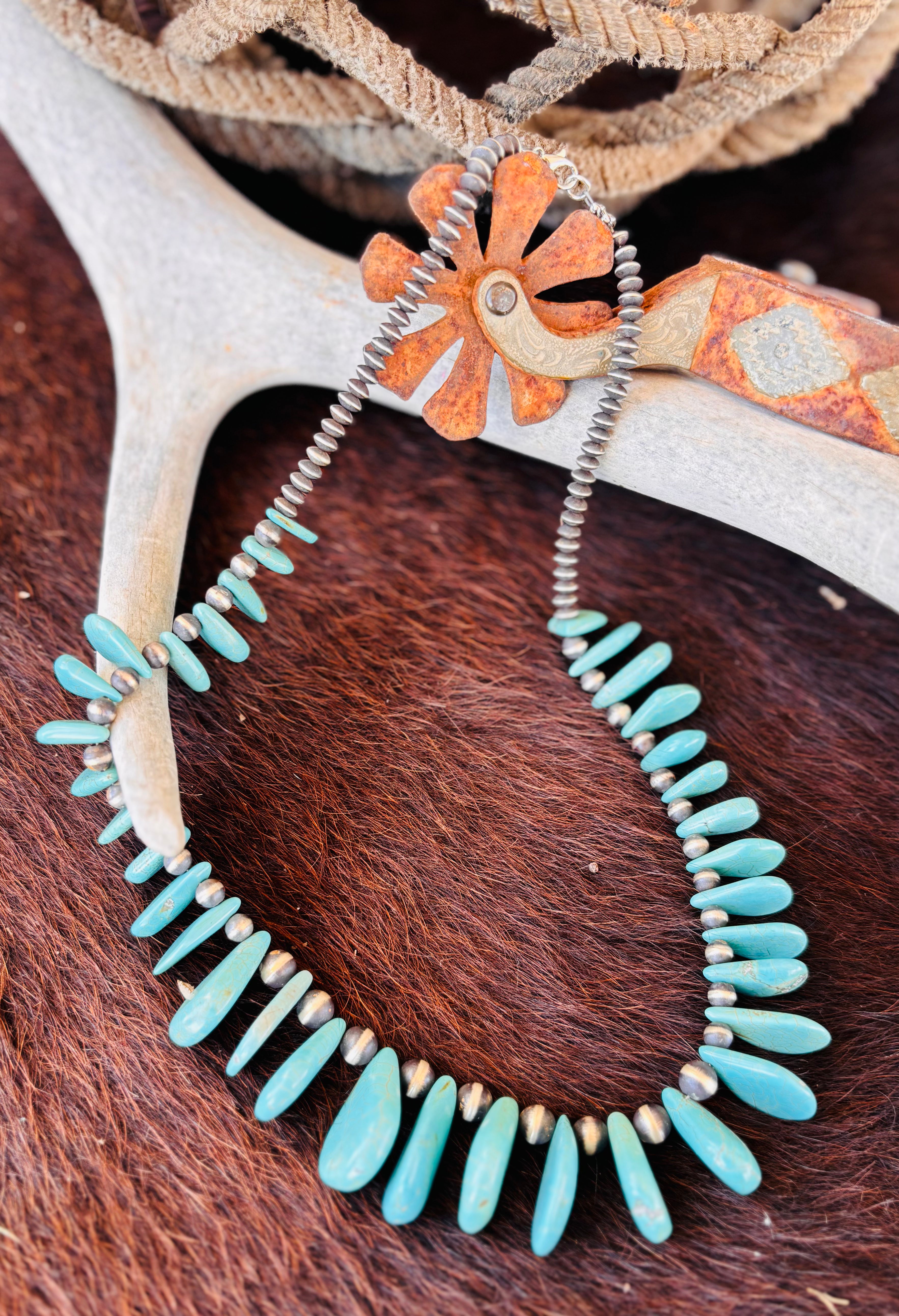 Pear Shaped Gradual Turquoise  with Southwestern Sterling Silver Pearls