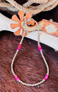 16 Inch 4mm Sterling Silver Southwestern Pearl with Pink Cubes