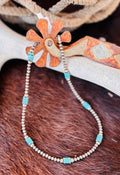 16 inch 4mm Sterling Silver Southwestern Pearls with Turquoise