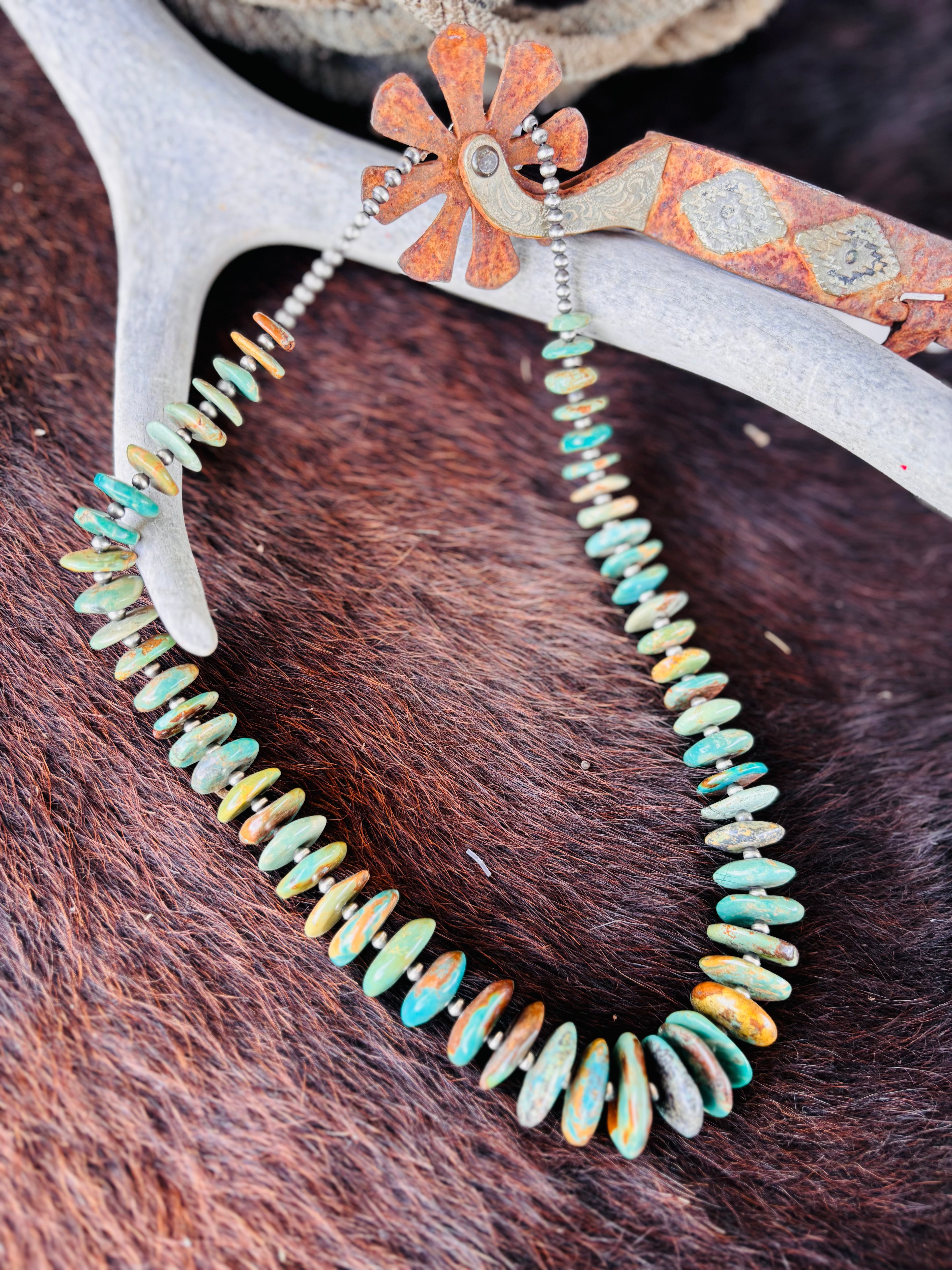 The Queen- 22 inches long Authentic Gradual Turquoise with 4mm sterling silver pearls