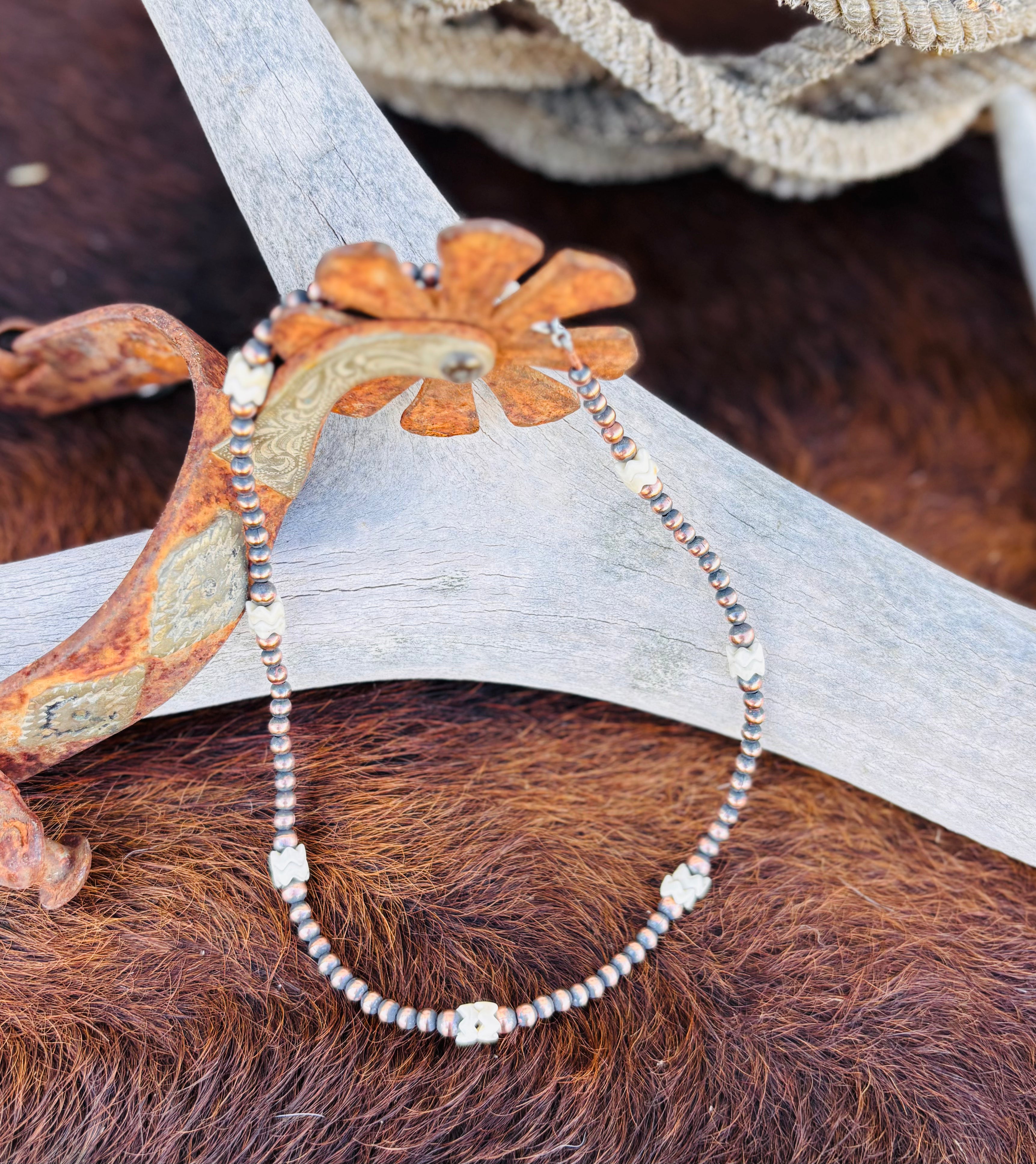 15 inch Oxidized Copper Beaded Necklace